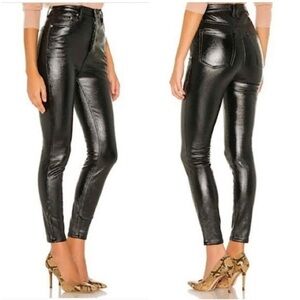 We The Free Phoenix Coated Liquid Black‎ Pleather Button Fly Skinny Jeans 27